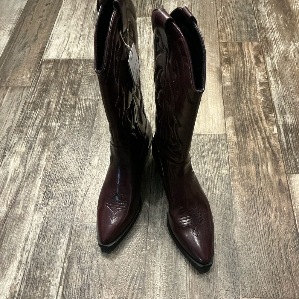 stradivarius Women's Dark Burgandy Brown Western Embroidered Boots Size 7.5 - Picture 8 of 16